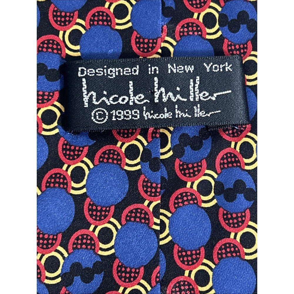 Nicole Miller 1999 Men’s Silk Tie Art Deco Pattern Blue Red Gold Colors